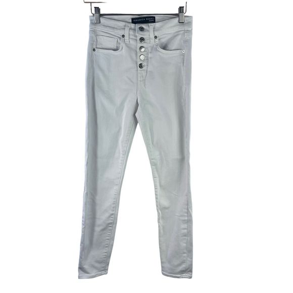 Veronica Beard Debbie Skinny Button Fly White Wash Jeans - Picture 1 of 14
